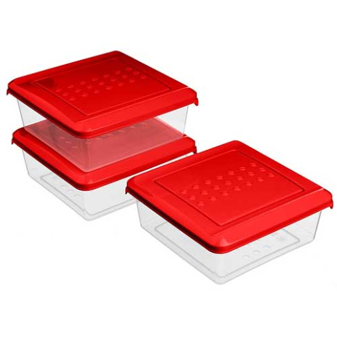  Набор контейнеров 3 шт. 0,5 л для продуктов asti квадратных красный фото 1