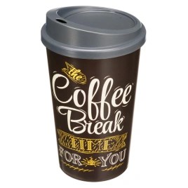 Стакан 400 мл для горячих и холодных напитков с крышкой и декором Coffe коричневый