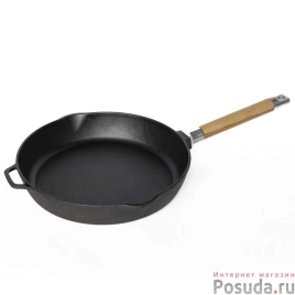 Сковорода d-26 см чугунная, 2 слива, съем. ручка,