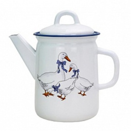 Кофейник 2,0л белый с рис Гуси