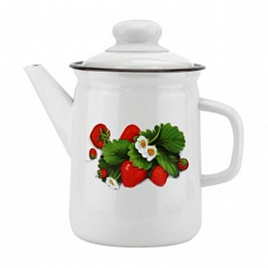 Кофейник 2,0 л белый с рис. Земляника