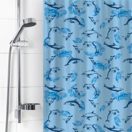Штора для ванной комнаты п/э Дельфины голубые New 180х180 см