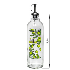 Бутылка 330 мл цилиндр для масла с мет. дозатором, Olive oil зеленые оливки, стекло