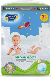 Подгузники одноразовые для детей 3/M 4-9 кг mega-pack 78шт СОЛНЦЕ И ЛУНА МЯГКАЯ ЗАБОТА