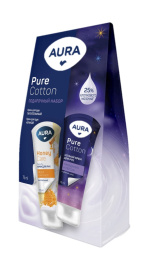 Набор подарочный Pure Cotton: Крем д/рук Пит.с D-пант и эк.мёда 75 мл + Ночной 75 мл AURA