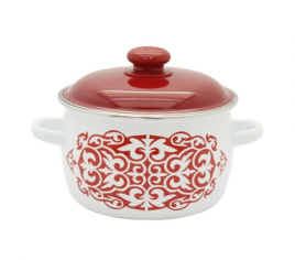 Кастрюля 3,0 л сфер. белый с рис. Айша, вишневая крышка