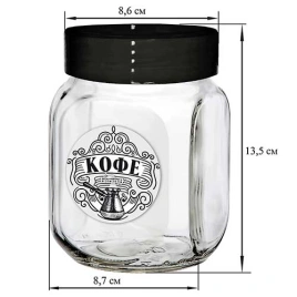 Банка д/хран стекл. 0,65л с пласт черной крышкой, Кофе графика