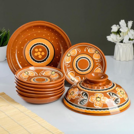 Набор блинный (6 тарелок+1 блинница) роспись Персиковая
