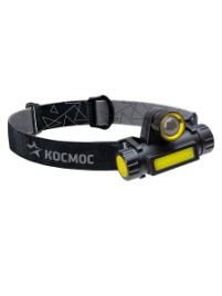 Фонарь налобный Космос H103WLith (лит.акк.3,7V1,2Ah) 1св/д XPE 3W+COB 3W,180lm+180lm з/у micro USB