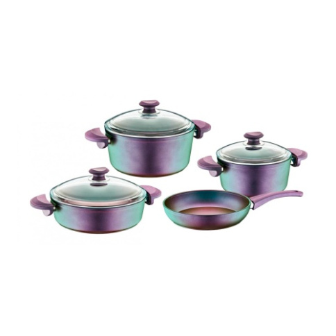  Набор посуды 7 пр. с АПП, крышки стеклянные, цвет: фиолетовый, арт. 3016-Vl фото 1