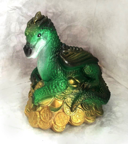  НГ Копилка 18 см Дракон на деньгах зеленый фото 1