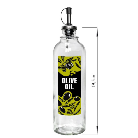  Бутылка 330 мл цилиндр с мет. дозатором для масла, olive oil черная с зеленым, стекло фото 1
